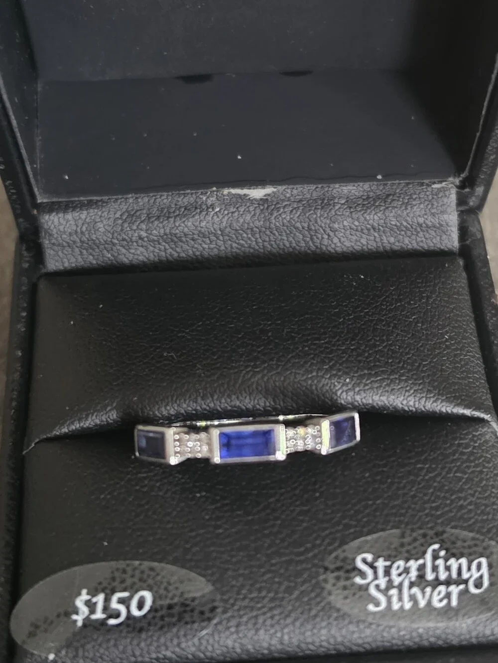 Blue Sapphire-Style Channel Bar Ring